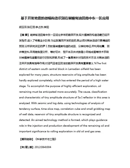 基于开发地震的微幅构造识别在喇嘛甸油田南中东一区应用