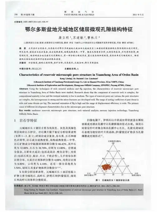 鄂尔多斯盆地元城地区储层微观孔隙结构特征