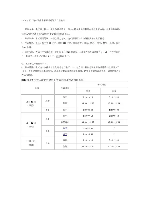 2015年浙江学业水平考试时间及安排