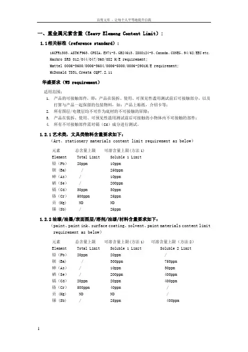 有害化学物质含量要求