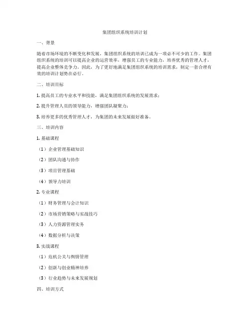 集团组织系统培训计划