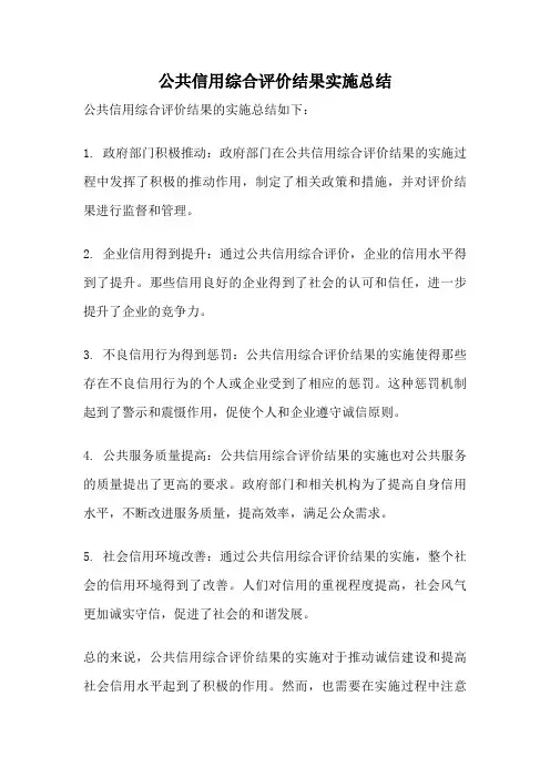 公共信用综合评价结果实施总结