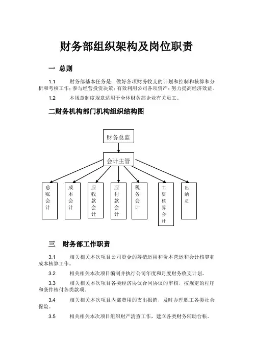 财税财务部组织架构及岗位职责