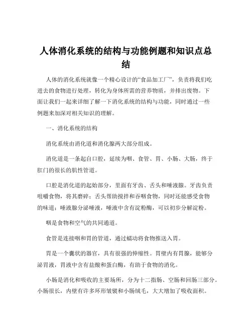 人体消化系统的结构与功能例题和知识点总结