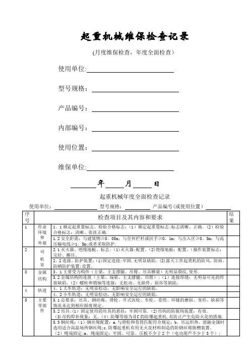 起重机械维保检查记录