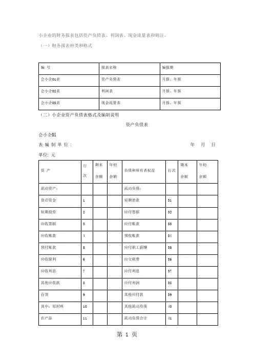 小企业财务报表2019版及填表说明-18页word资料