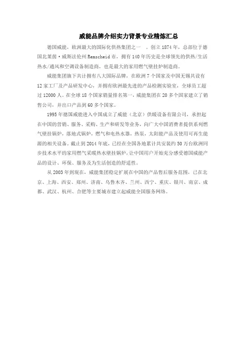威能品牌介绍实力背景专业精炼汇总