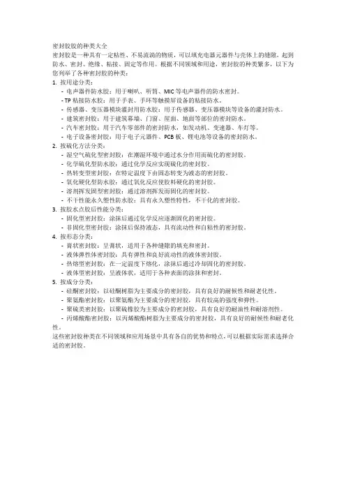 密封胶胶的种类大全