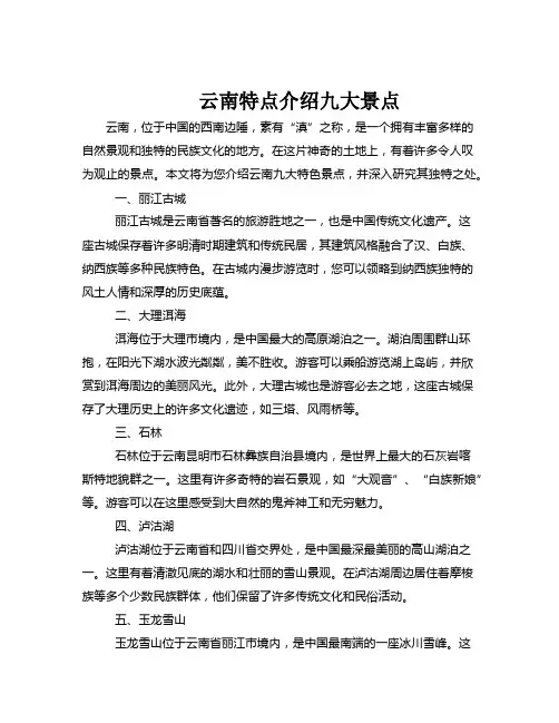 云南特点介绍九大景点