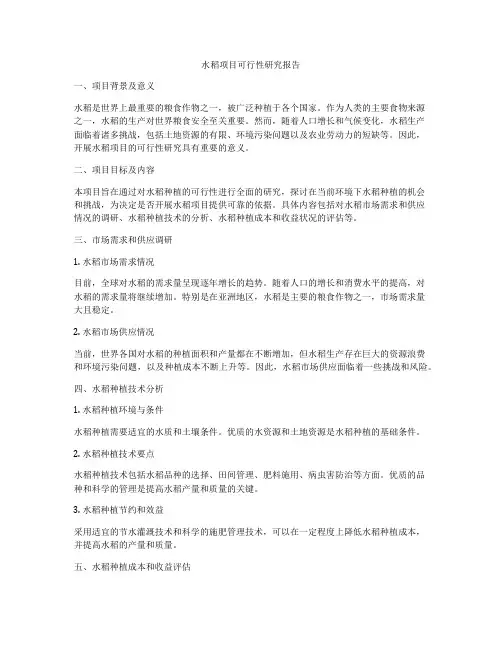 水稻项目可行性研究报告