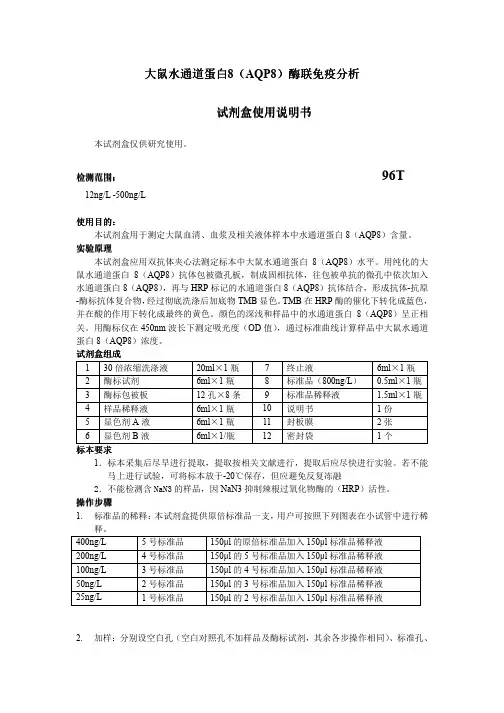 大鼠水通道蛋白8(AQP8)说明书