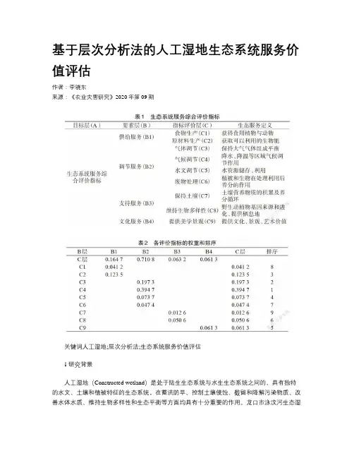 基于层次分析法的人工湿地生态系统服务价值评估