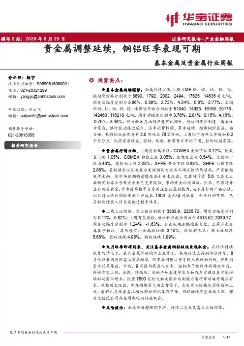 基本金属及贵金属行业周报：贵金属调整延续，铜铝旺季表现可期