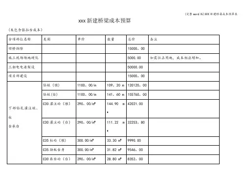 (完整word版)XXX新建桥梁成本预算表