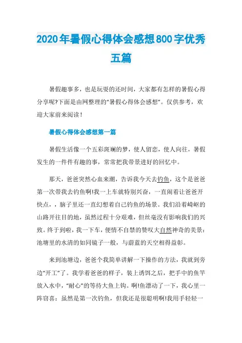 2020年暑假心得体会感想800字优秀五篇