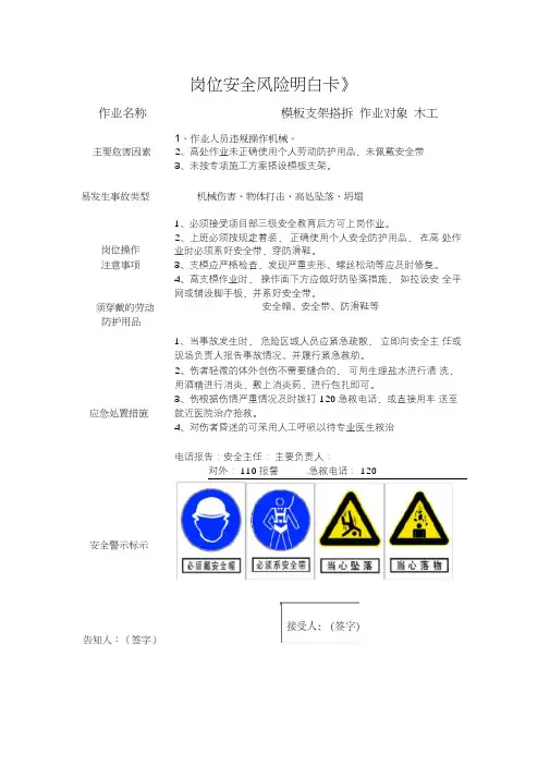 岗位安全风险明白卡(建筑工种完整版)