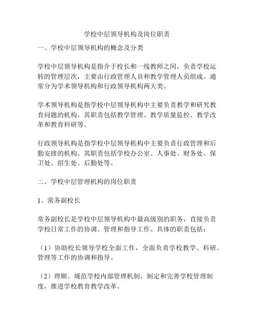 学校中层领导机构及岗位职责
