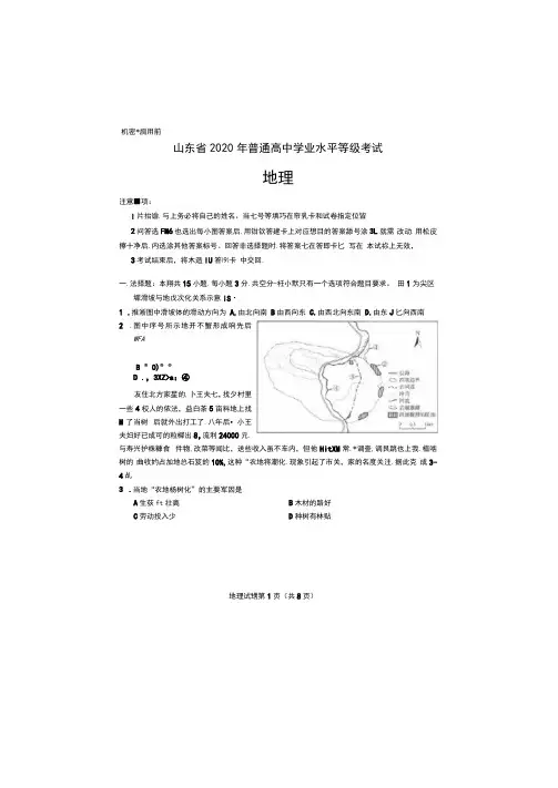 2020年山东高考地理试题(word版)