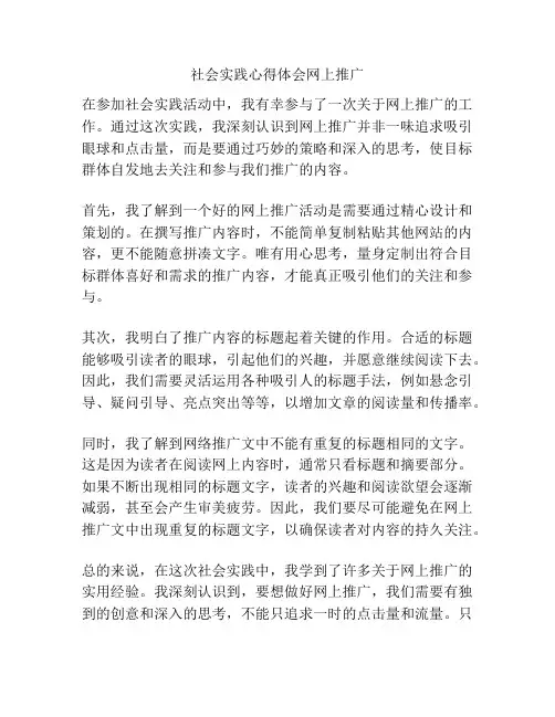 社会实践心得体会网上推广
