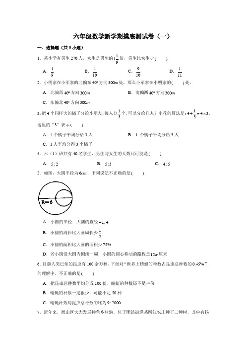 六年级数学新学期摸底测试卷(一)