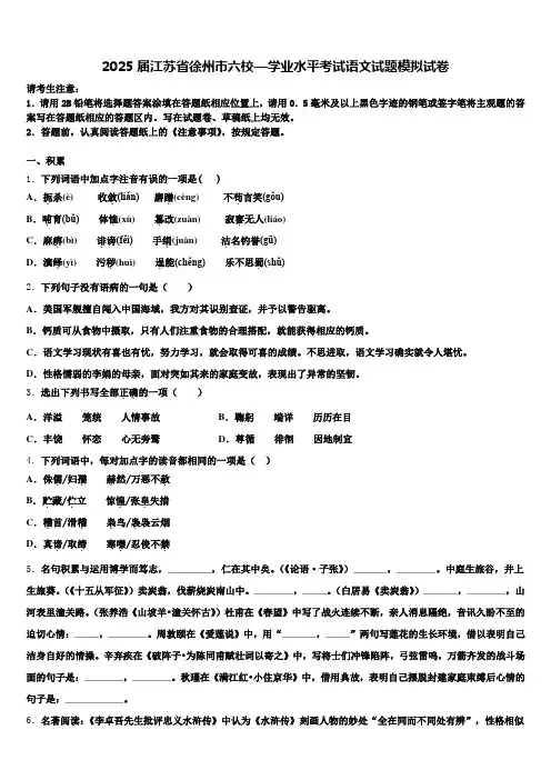 2025届江苏省徐州市六校—学业水平考试语文试题模拟试卷含解析