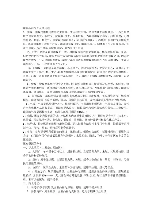 煤炭品种简介及其用途