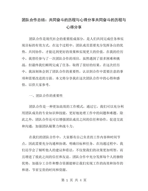 团队合作总结：共同奋斗的历程与心得分享