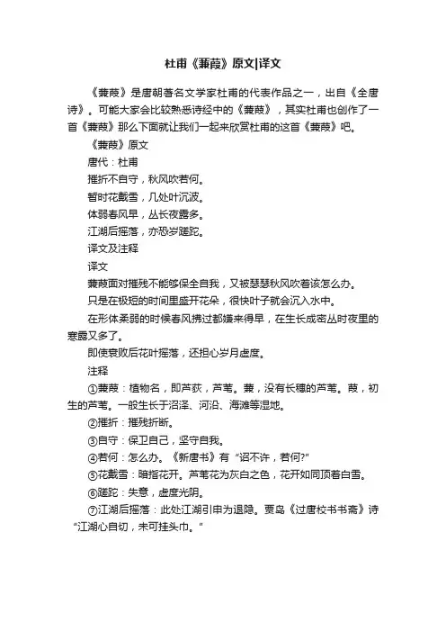 杜甫《蒹葭》原文译文