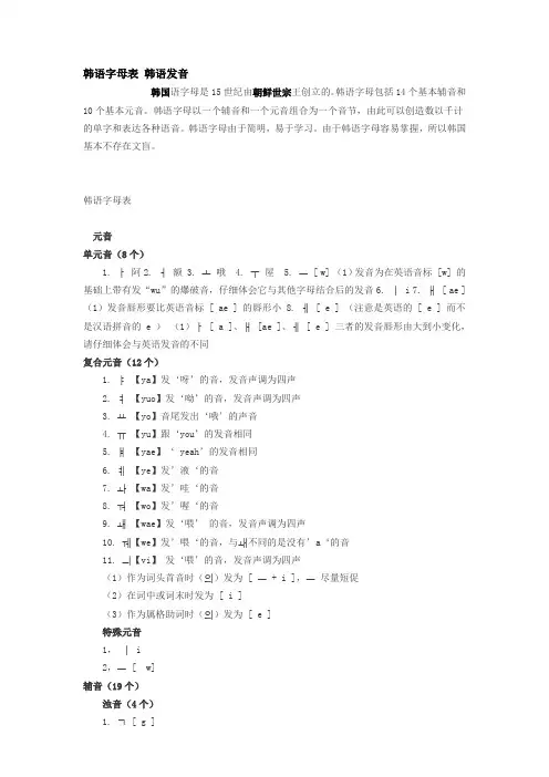 韩语字母表韩语发音