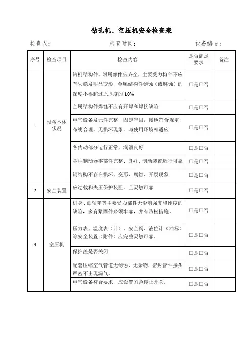 钻孔机检查表