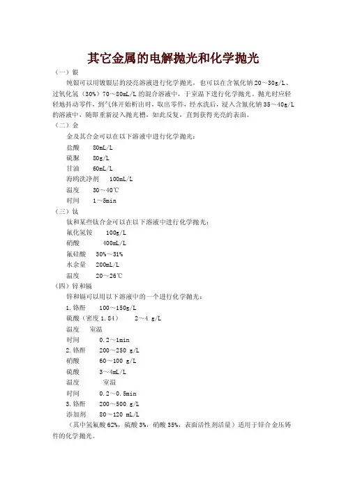 金、银等六种金属的电解抛光和化学抛光