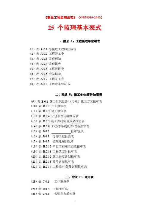 《建设工程监理规范》(GB50319-2013)25 个监理基本表式
