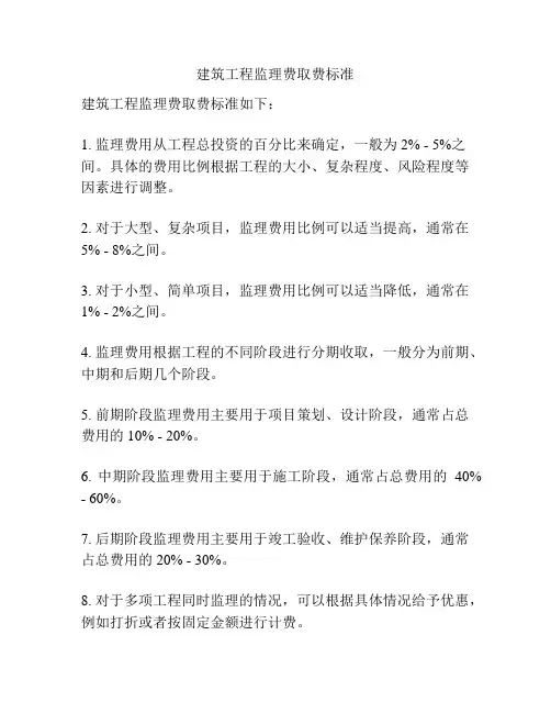 建筑工程监理费取费标准
