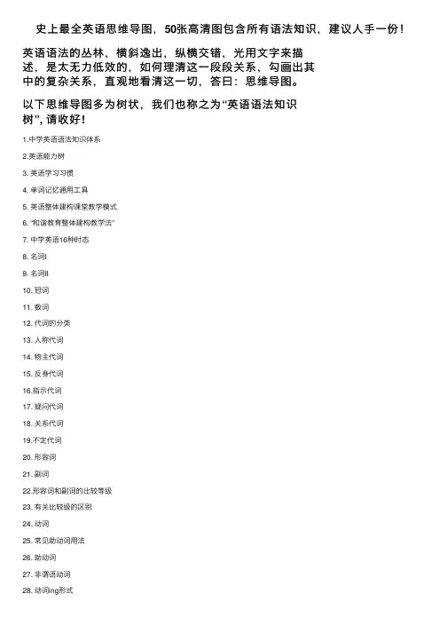 史上最全英语思维导图，50张高清图包含所有语法知识，建议人手一份！