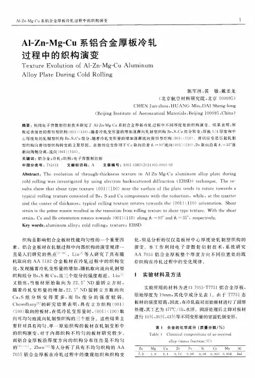 Al-Zn-Mg-Cu系铝合金厚板冷轧过程中的织构演变