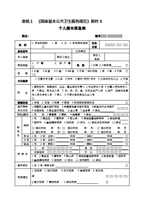 重性精神病个人基本信息表及其他表