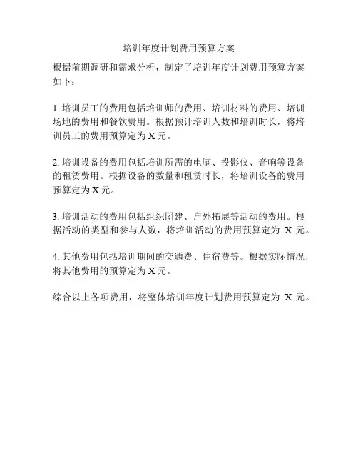 培训年度计划费用预算方案