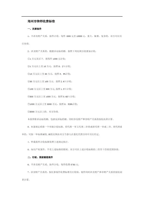 郑州市律师收费标准