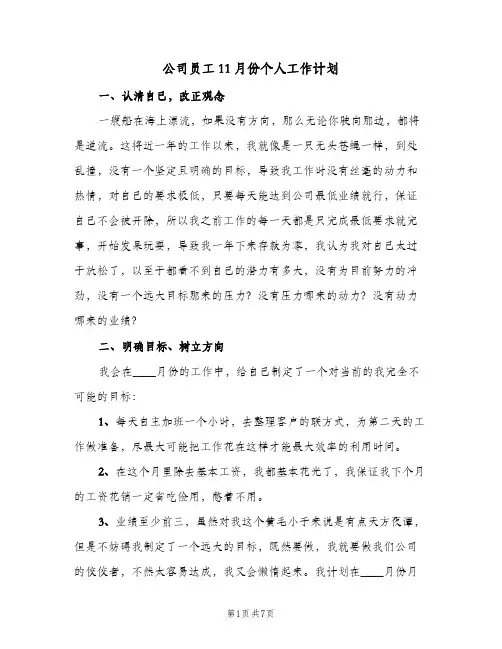 公司员工11月份个人工作计划（3篇）