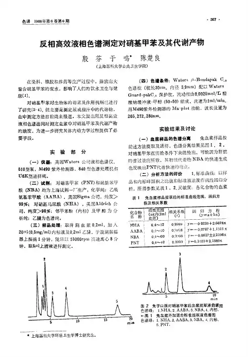 反相高效液相色谱测定对硝基甲苯及其代谢产物