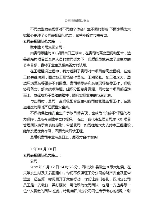 公司表扬团队范文_表扬信_