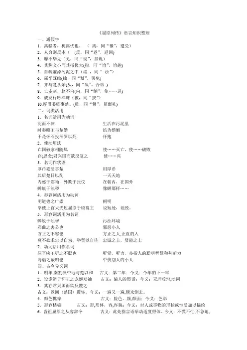 屈原列传基础知识整理