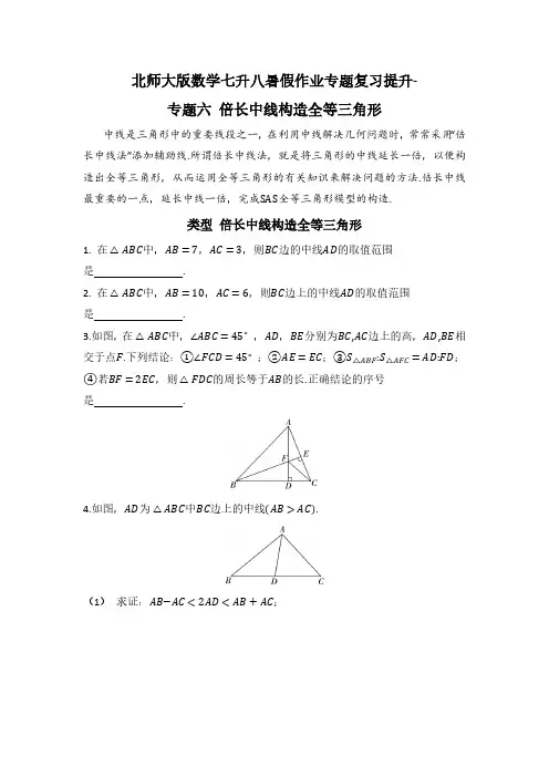 北师大版数学七升八暑假作业专题复习提升专题六 倍长中线构造全等三角形(含答案)