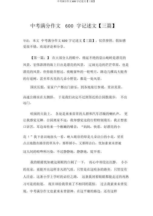 中考满分作文600字记叙文【三篇】