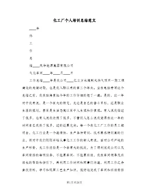 化工厂个人培训总结范文(5篇)
