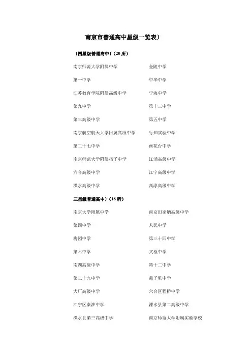 南京市普通高中星级一览表