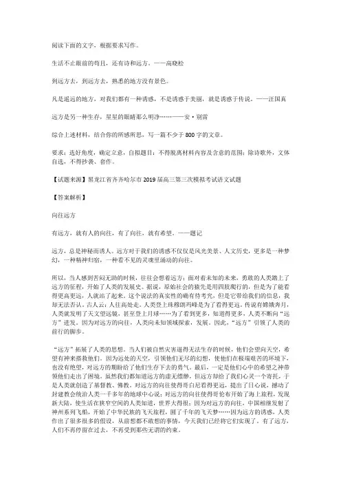 高考语文满分作文范例及解析--向往远方
