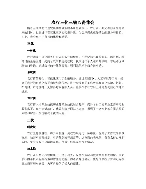 农行三化三铁心得体会范文