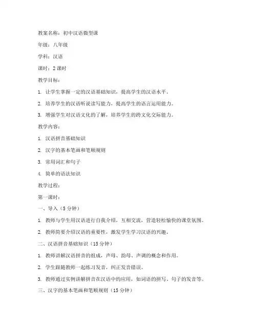 初中汉语微型课教案