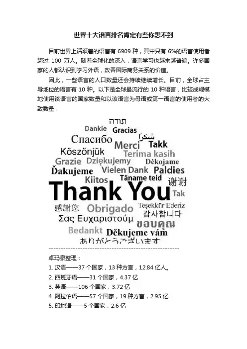 世界十大语言排名肯定有些你想不到